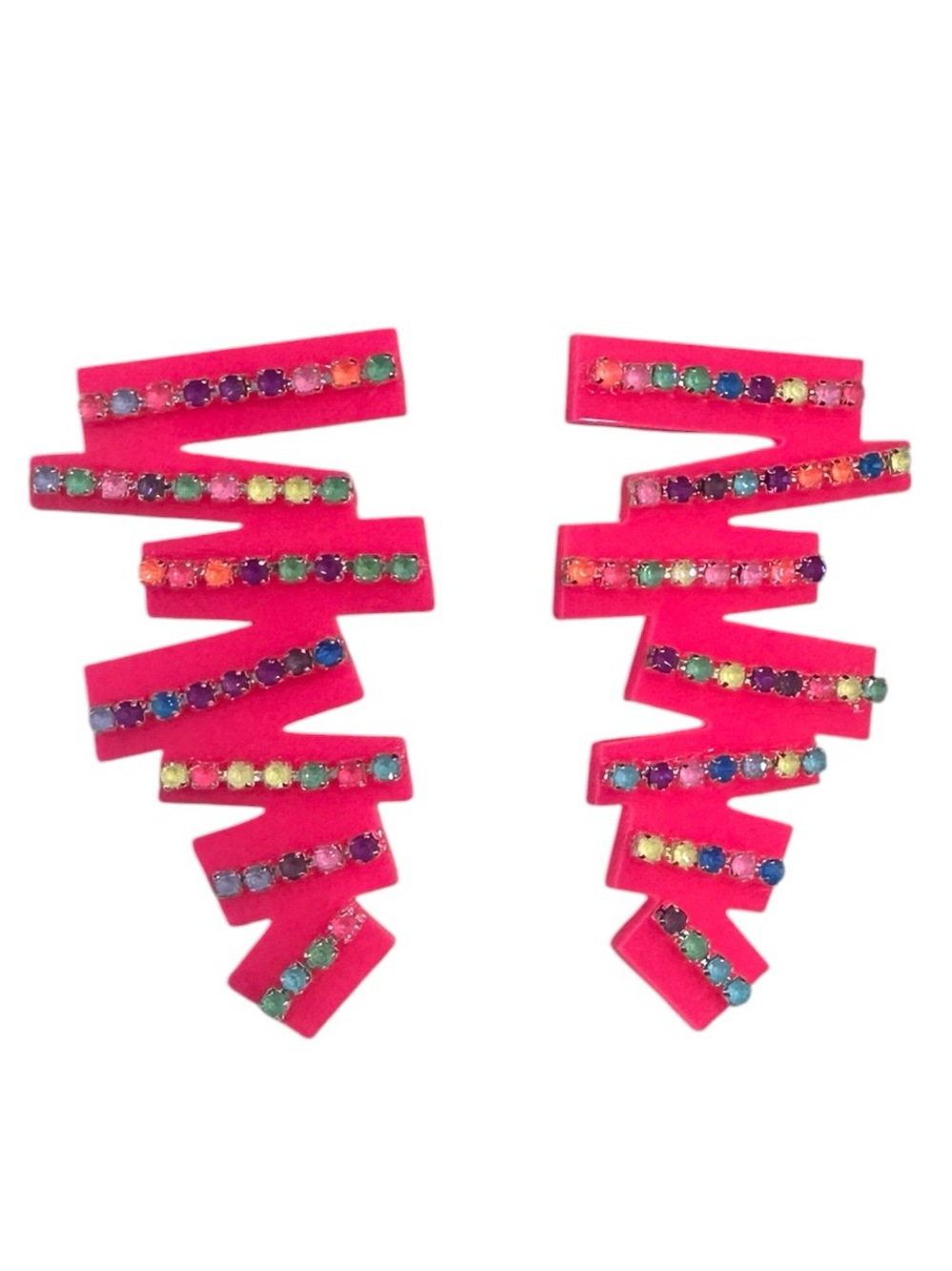 Haus of Lenora:  Geometric Statement Rhinestone Earrings - Neon Pink